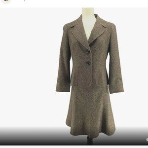Talbots Wool Silk Skirt Suit Set Women Size 8/10  Brown Tweed Italian Fabric